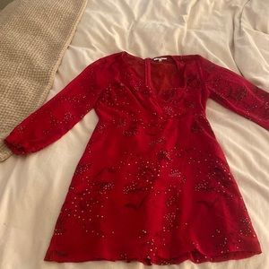 Madewell crepe long sleeve dress with floral black and white pattern